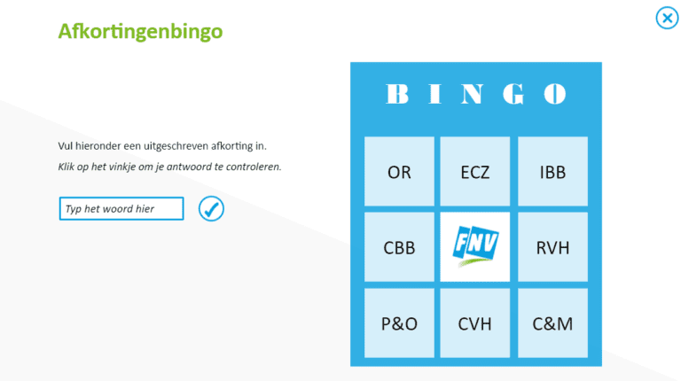 Voorbeeld van bingokaart als game-based learning in e-learning module